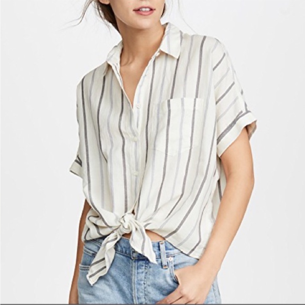 NWT Madewell Montpellier striped tie front waist shirt cotton xsmall white blue
